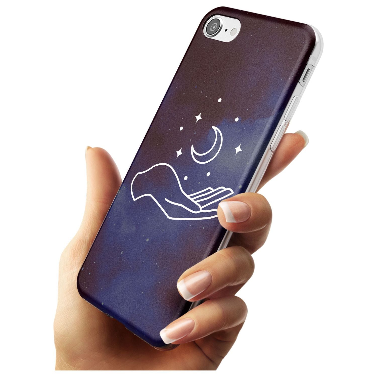 Floating Moon Above Hand Black Impact Phone Case for iPhone SE 8 7 Plus