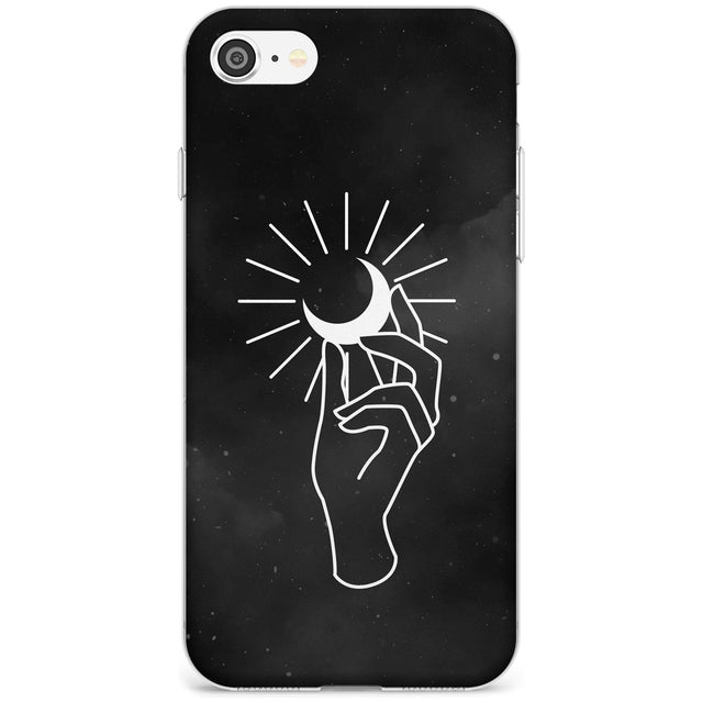 Hand Holding Moon Black Impact Phone Case for iPhone SE 8 7 Plus