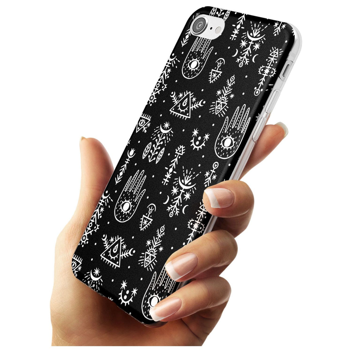 Tribal Palms - White on Black Slim TPU Phone Case for iPhone SE 8 7 Plus