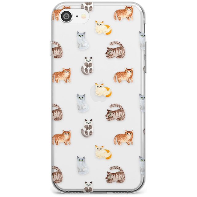 Cute Cat Pattern - Clear Black Impact Phone Case for iPhone SE 8 7 Plus