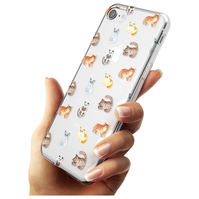 Cute Cat Pattern - Clear Black Impact Phone Case for iPhone SE 8 7 Plus