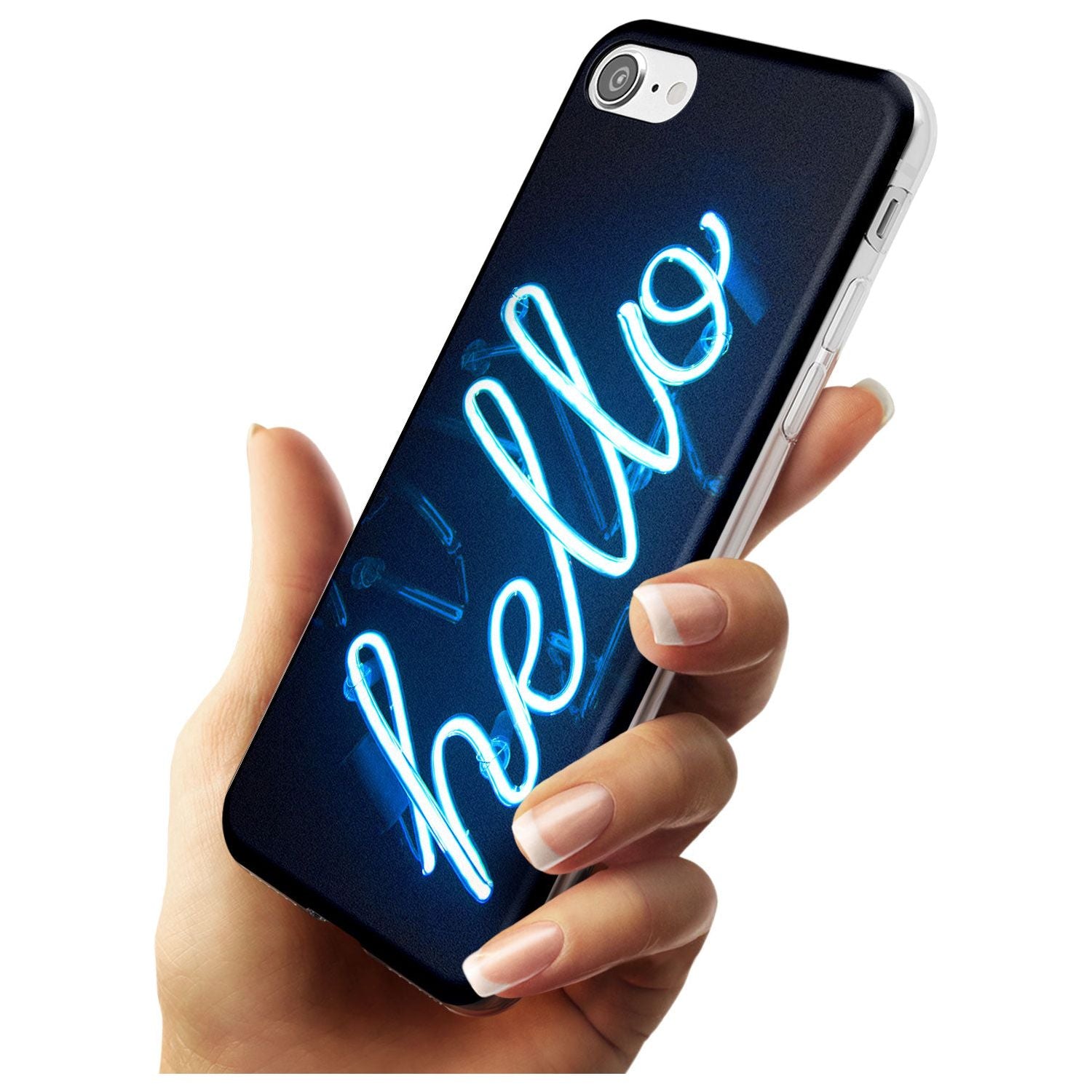 "Hello" Blue Cursive Neon Sign Slim TPU Phone Case for iPhone SE 8 7 Plus