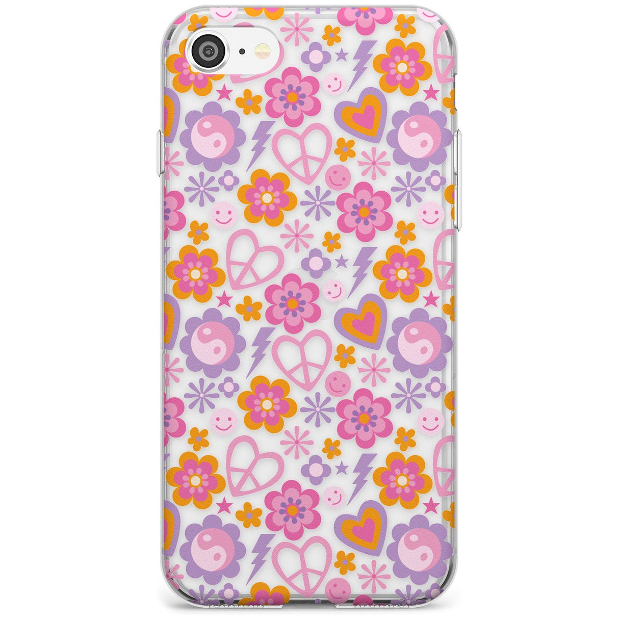 Peace, Love and Flowers Pattern Slim TPU Phone Case for iPhone SE 8 7 Plus