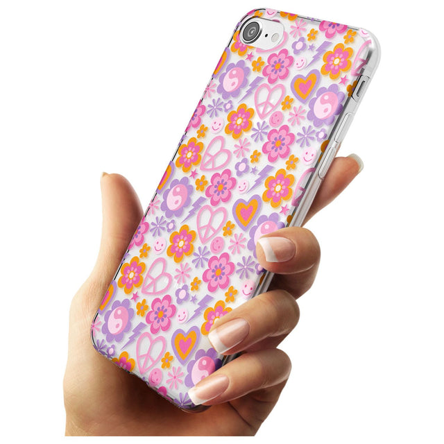 Peace, Love and Flowers Pattern Slim TPU Phone Case for iPhone SE 8 7 Plus