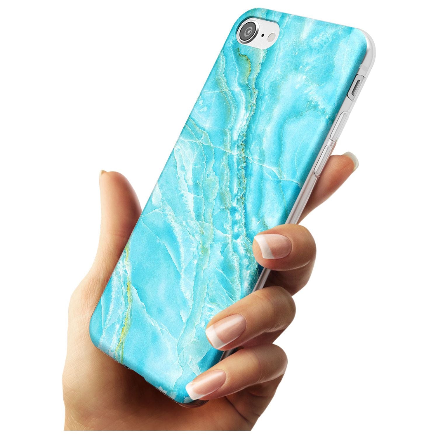 Bright Blue Onyx Marble Texture Black Impact Phone Case for iPhone SE 8 7 Plus