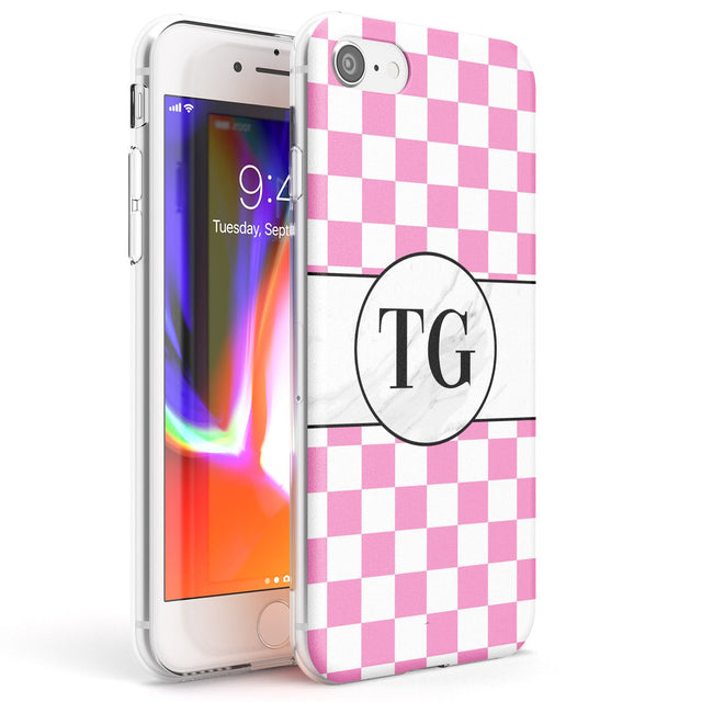 Personalised Monogrammed Pink Check Phone Case iPhone 7/8 / Clear Case,iPhone SE / Clear Case Blanc Space
