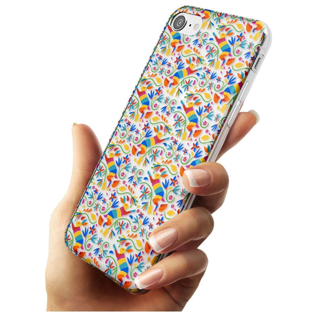 Floral Rabbit Pattern in Rainbow Black Impact Phone Case for iPhone SE 8 7 Plus