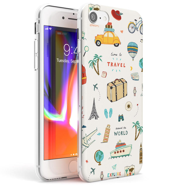 Cute Travel Pattern Cream Phone Case iPhone 7/8 / Clear Case,iPhone SE / Clear Case Blanc Space