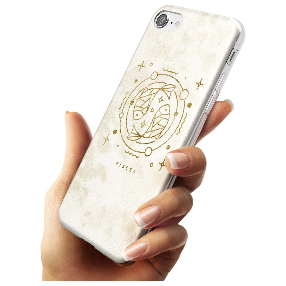 Pisces Emblem - Solid Gold Marbled Design Slim TPU Phone Case for iPhone SE 8 7 Plus