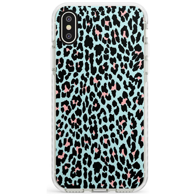 Light Pink on Blue Leopard Print Pattern Impact Phone Case for iPhone X XS Max XR