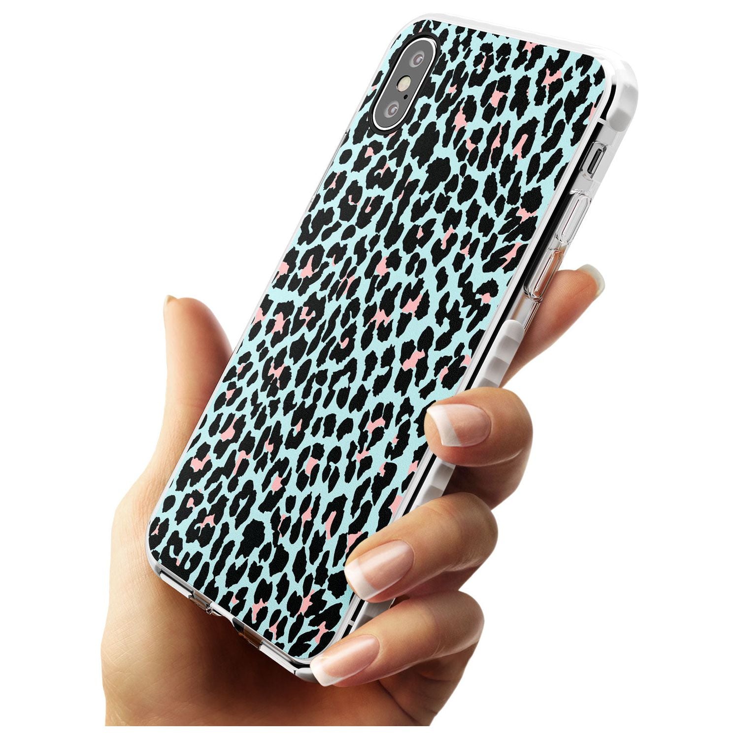 Light Pink on Blue Leopard Print Pattern Impact Phone Case for iPhone X XS Max XR