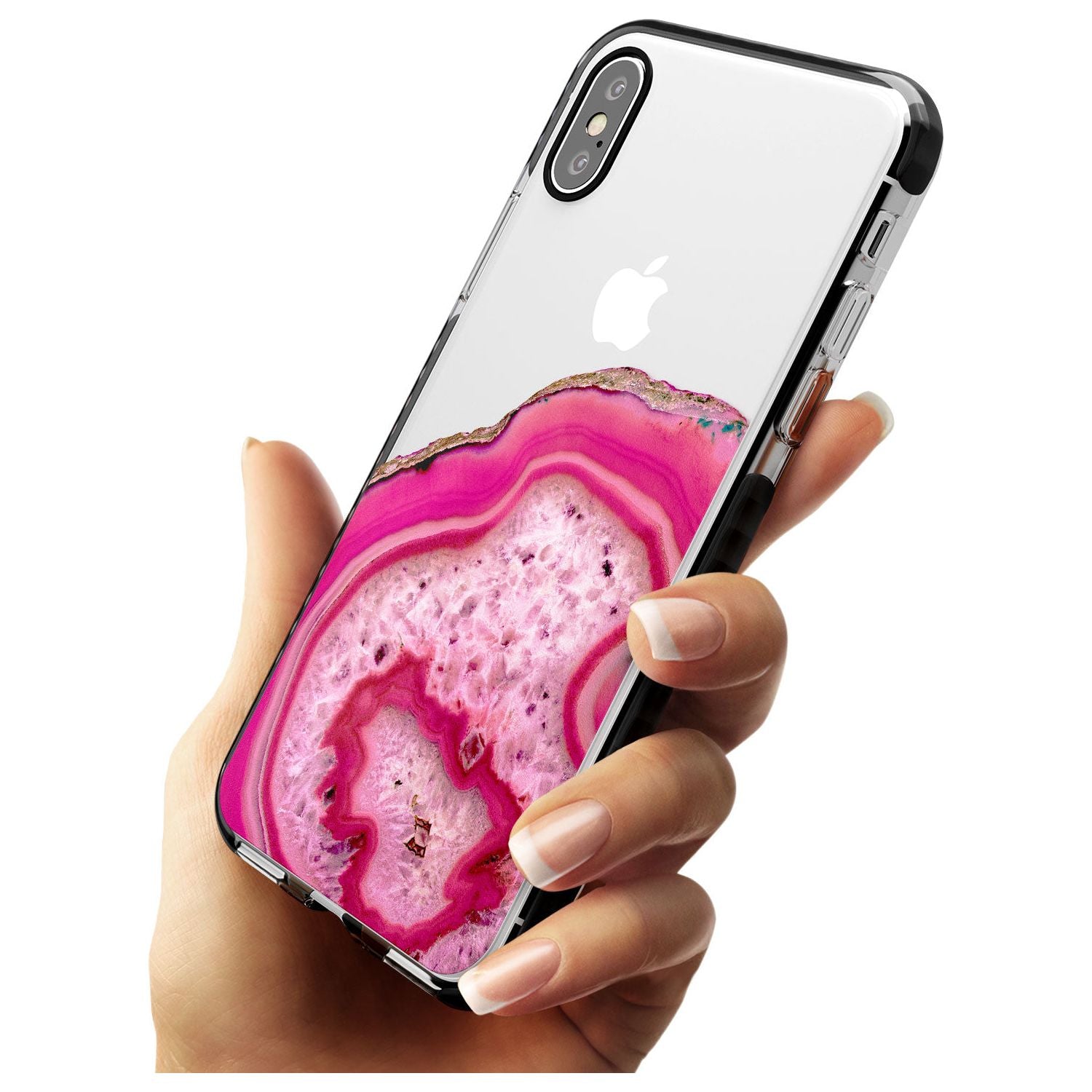 Bright Pink Gemstone Crystal Clear Design Black Impact Phone Case for iPhone X XS Max XR