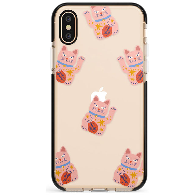 Waving Cat Pattern Black Impact Phone Case for iPhone X XS Max XR