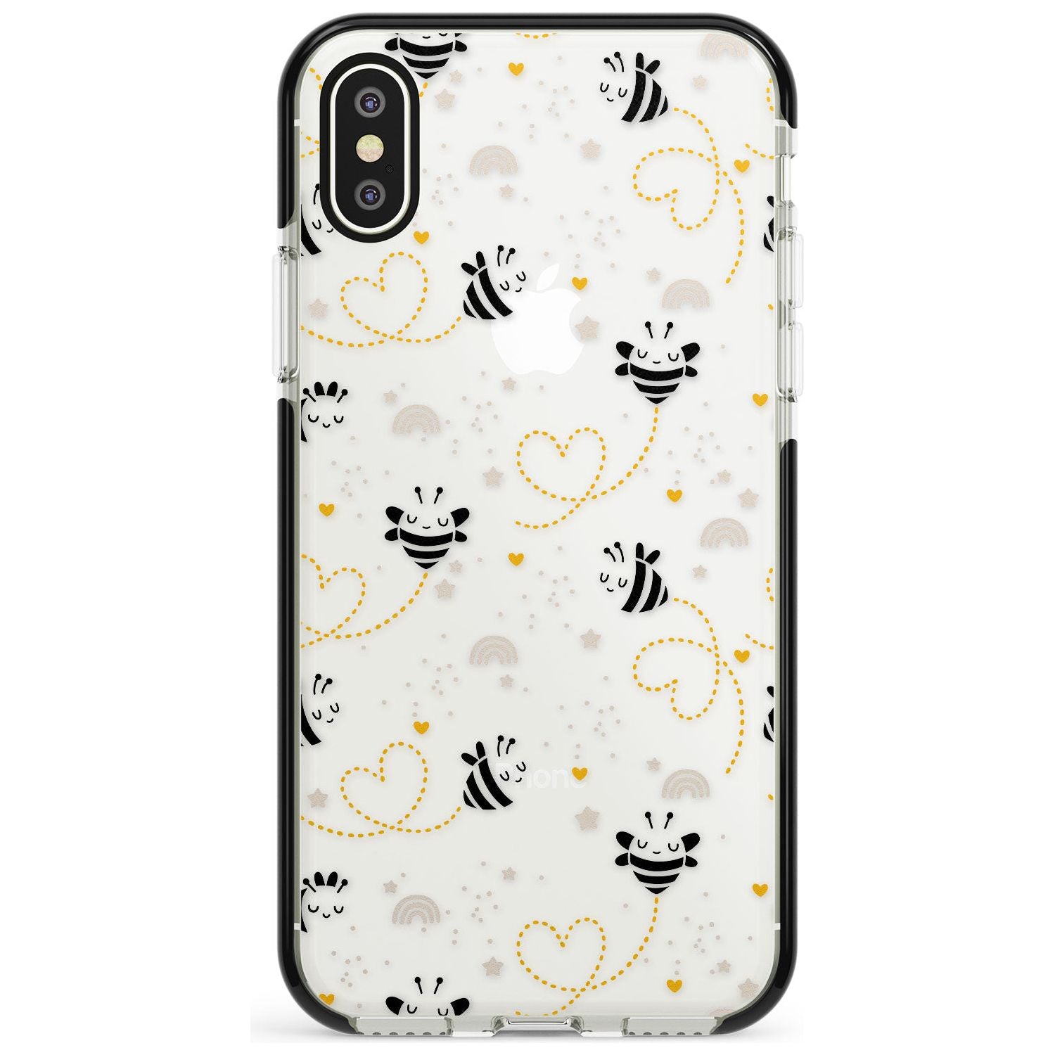 Sweet as Honey Patterns: Bees & Hearts (Clear) Black Impact Phone Case for iPhone X XS Max XR