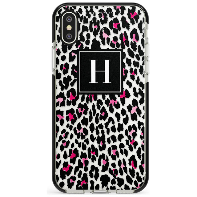 Customised Pink Monogram Leopard Spots Black Impact Phone Case for iPhone X XS Max XR