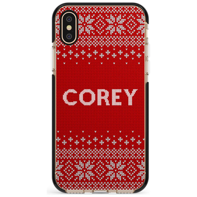 Personalised Red Christmas Knitted Jumper Black Impact Phone Case for iPhone X XS Max XR