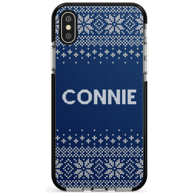 Personalised Blue Christmas Knitted Jumper Black Impact Phone Case for iPhone X XS Max XR