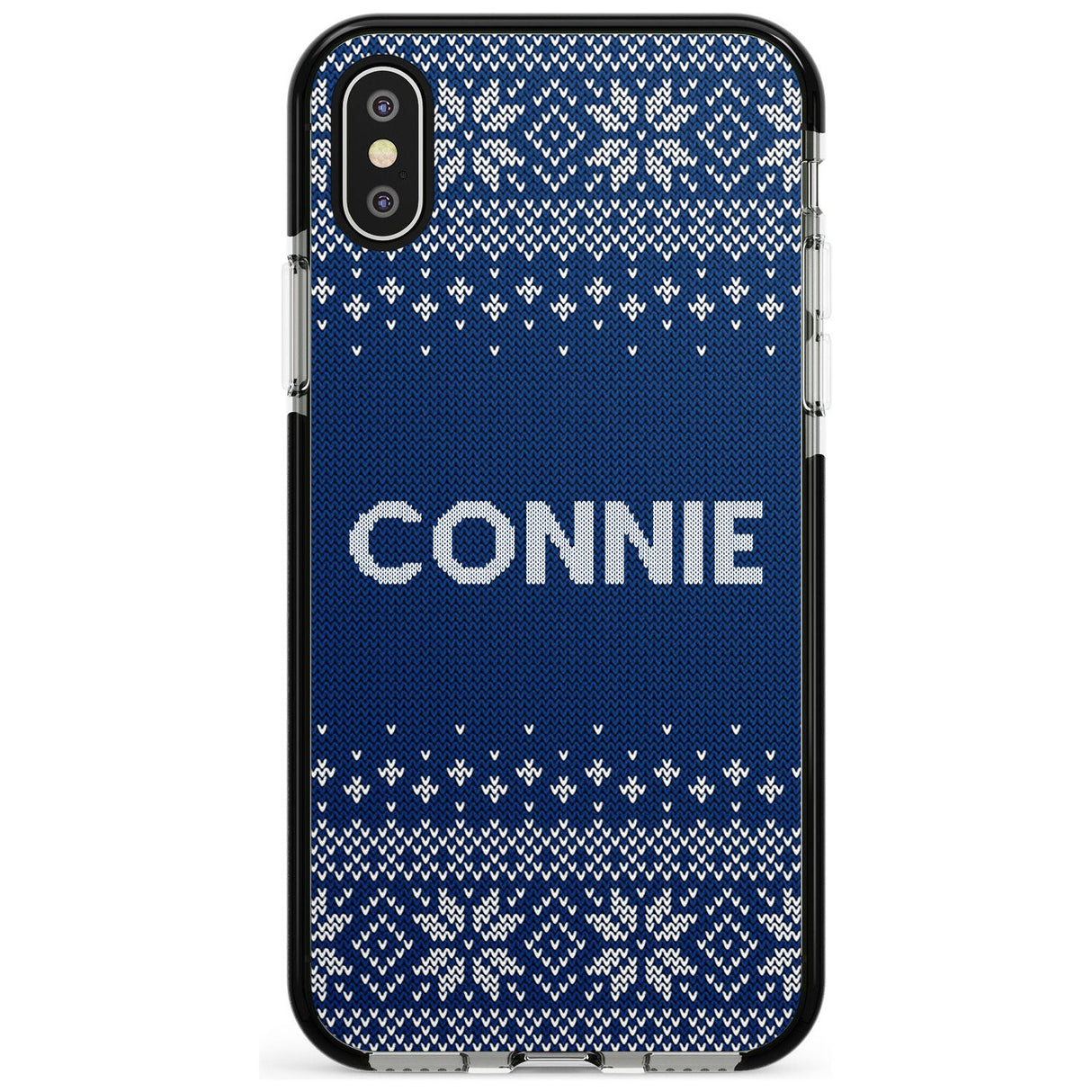 Personalised Blue Christmas Knitted Jumper Black Impact Phone Case for iPhone X XS Max XR