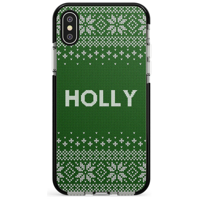 Personalised Green Christmas Knitted Jumper Black Impact Phone Case for iPhone X XS Max XR