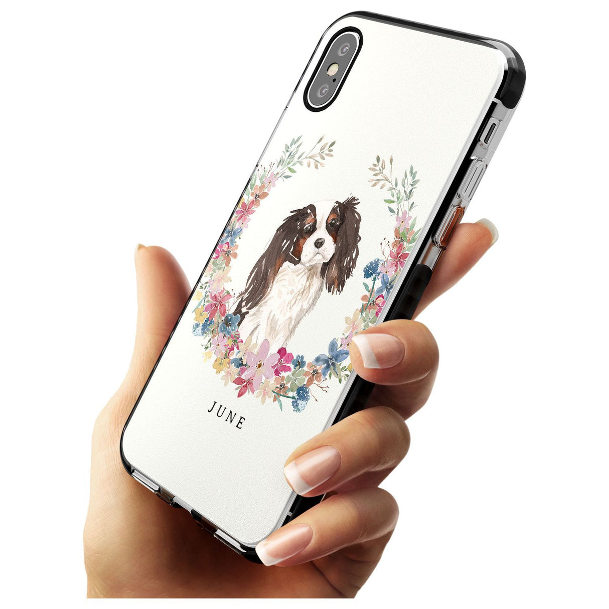Tri Coloured King Charles Watercolour Dog Portrait Black Impact Phone Case for iPhone X XS Max XR