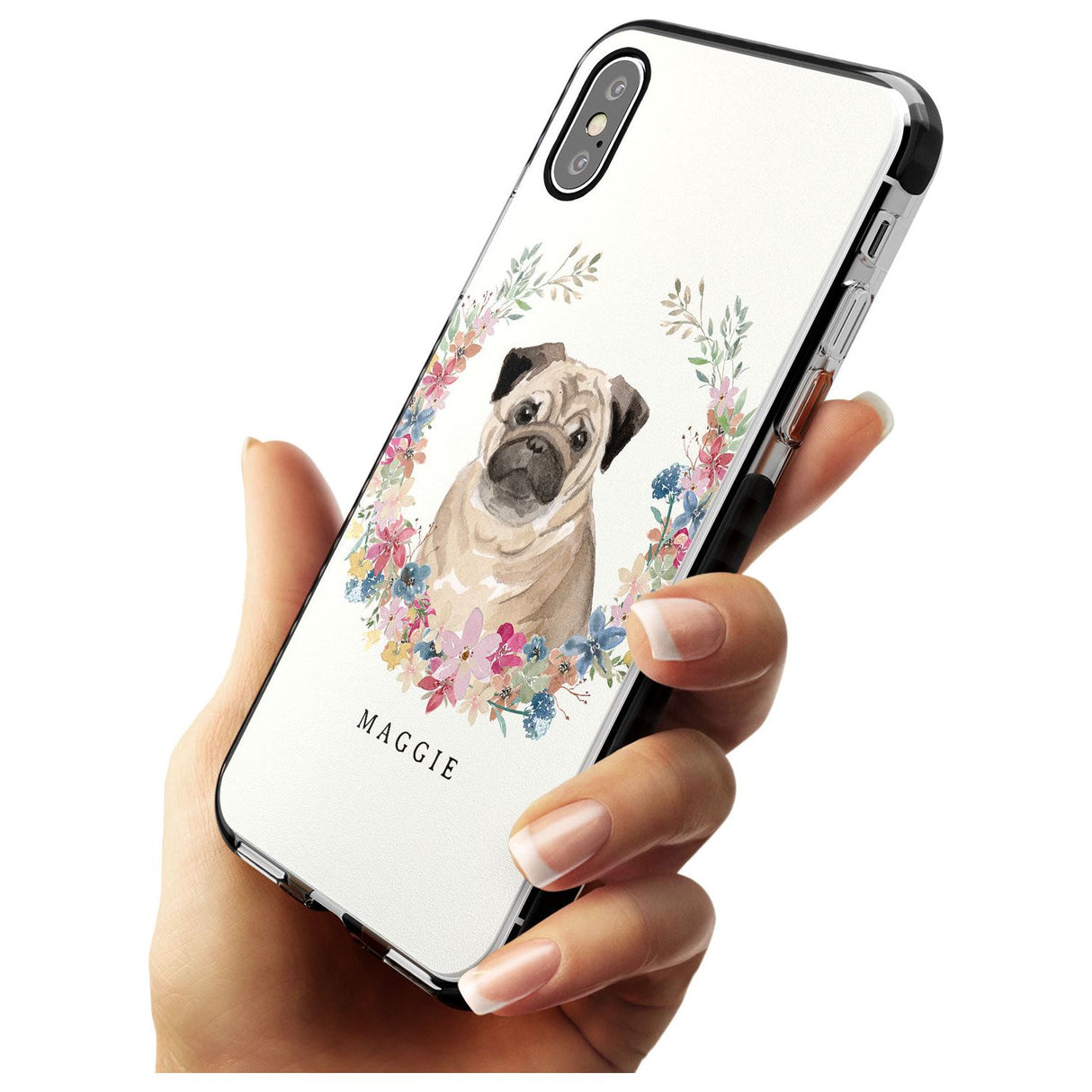 Pug - Watercolour Dog Portrait Black Impact Phone Case for iPhone X XS Max XR