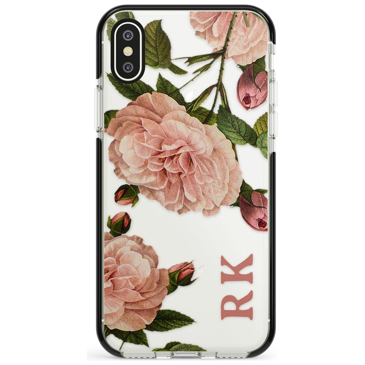 Custom Clear Vintage Floral Pale Pink Peonies Black Impact Phone Case for iPhone X XS Max XR