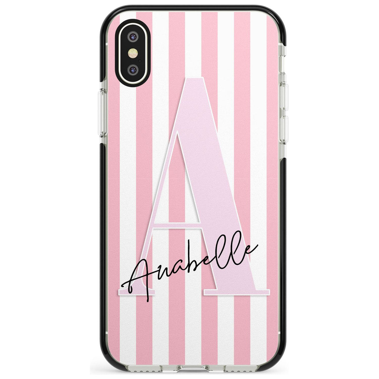 Pink Stripes & Large Monogram iPhone Case  Black Impact Custom Phone Case - Case Warehouse
