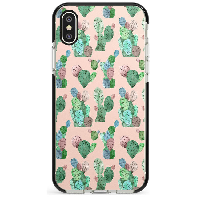 Pink Cactus Pattern Design Black Impact Phone Case for iPhone X XS Max XR