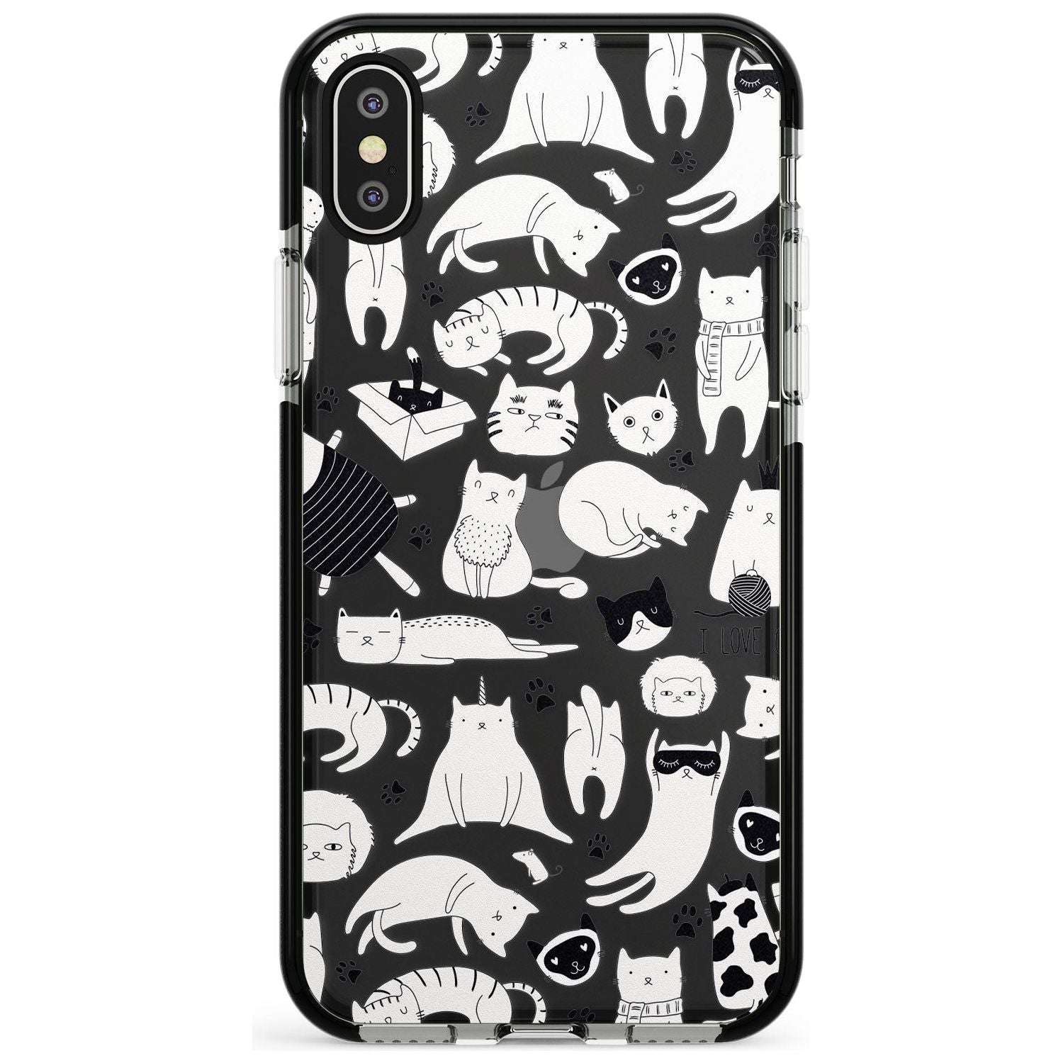 Cartoon Cat Collage - Black & White Pink Fade Impact Phone Case for iPhone X XS Max XR