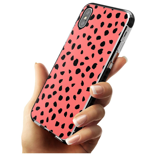 Black on Salmon Pink Dalmatian Polka Dot Spots Black Impact Phone Case for iPhone X XS Max XR