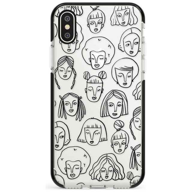 Girl Portrait Doodles Black Impact Phone Case for iPhone X XS Max XR