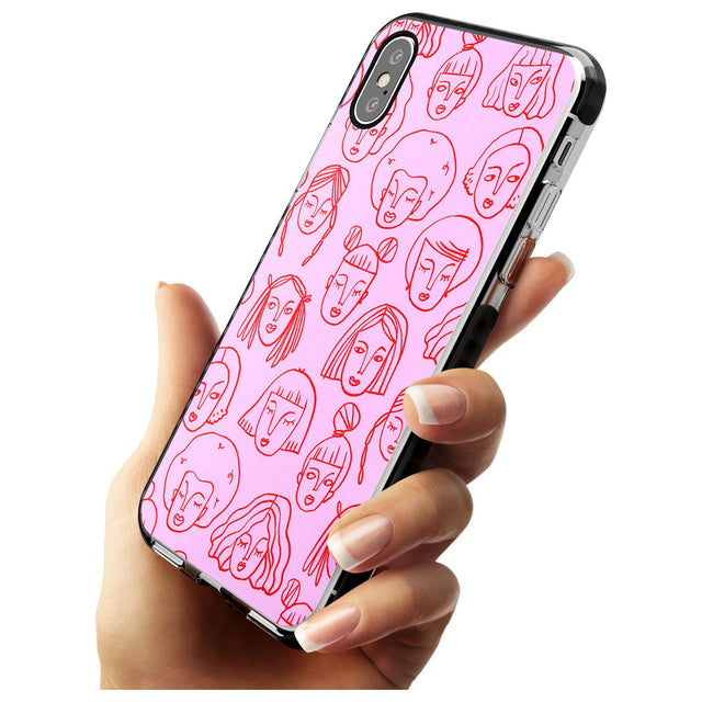 Girl Portrait Doodles in Pink & Red Black Impact Phone Case for iPhone X XS Max XR