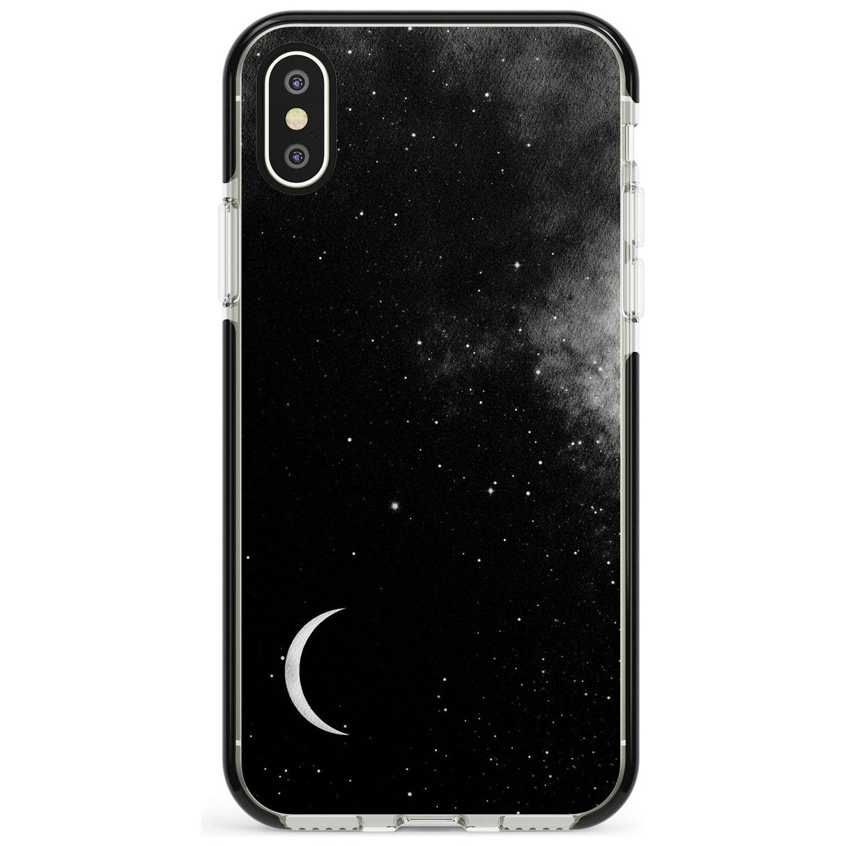 Night Sky Galaxies: Crescent Moon Phone Case iPhone X / iPhone XS / Black Impact Case,iPhone XR / Black Impact Case,iPhone XS MAX / Black Impact Case Blanc Space