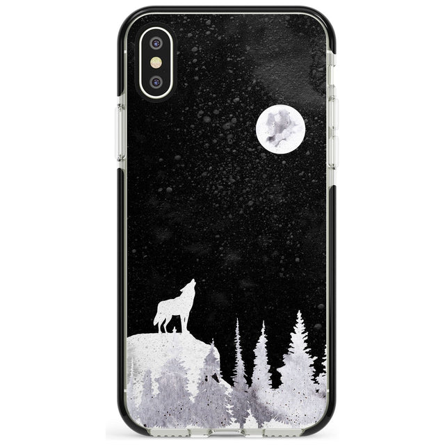Moon Phases: Wolf & Full Moon Phone Case iPhone X / iPhone XS / Black Impact Case,iPhone XR / Black Impact Case,iPhone XS MAX / Black Impact Case Blanc Space