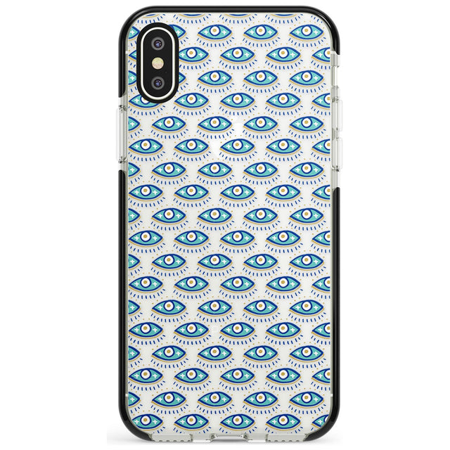 Eyes & Crosses (Clear) Psychedelic Eyes Pattern Black Impact Phone Case for iPhone X XS Max XR