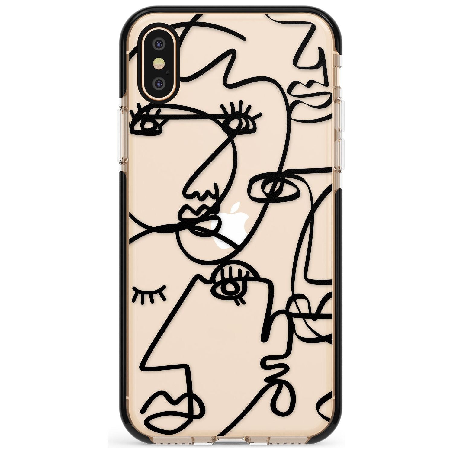 Continuous Line Faces: Black on Clear Pink Fade Impact Phone Case for iPhone X XS Max XR