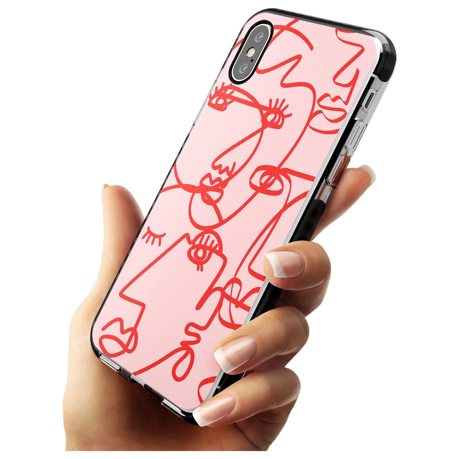 Continuous Line Faces: Red on Pink Pink Fade Impact Phone Case for iPhone X XS Max XR
