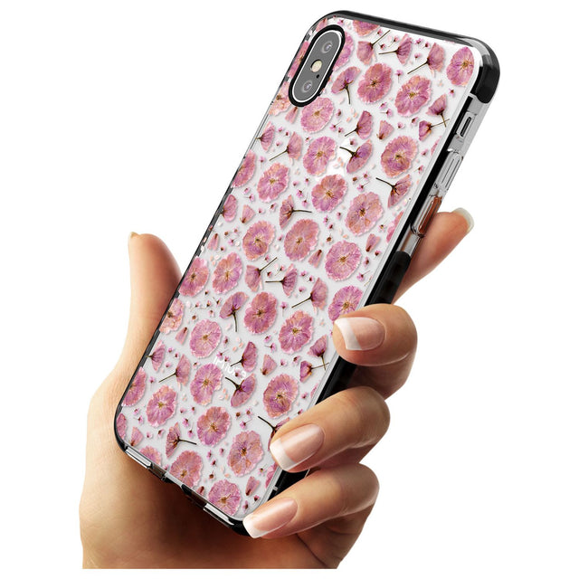 Pink Flowers & Blossoms Transparent Design Black Impact Phone Case for iPhone X XS Max XR
