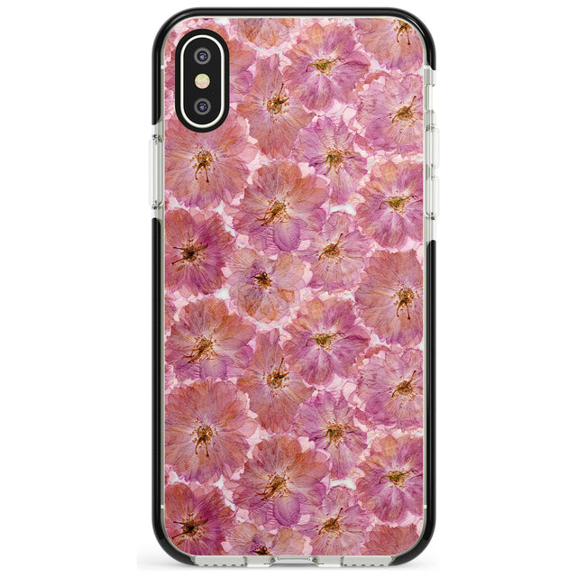 Large Pink Flowers Transparent Design Black Impact Phone Case for iPhone X XS Max XR