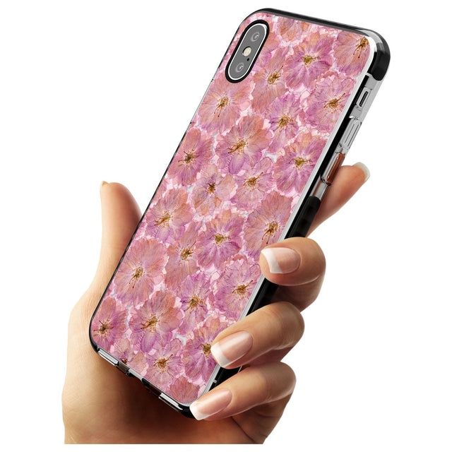 Large Pink Flowers Transparent Design Black Impact Phone Case for iPhone X XS Max XR