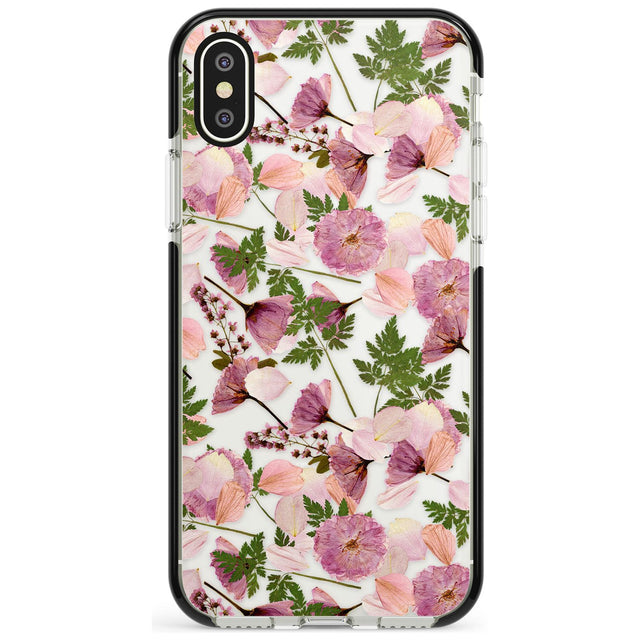 Leafy Floral Pattern Transparent Design Black Impact Phone Case for iPhone X XS Max XR