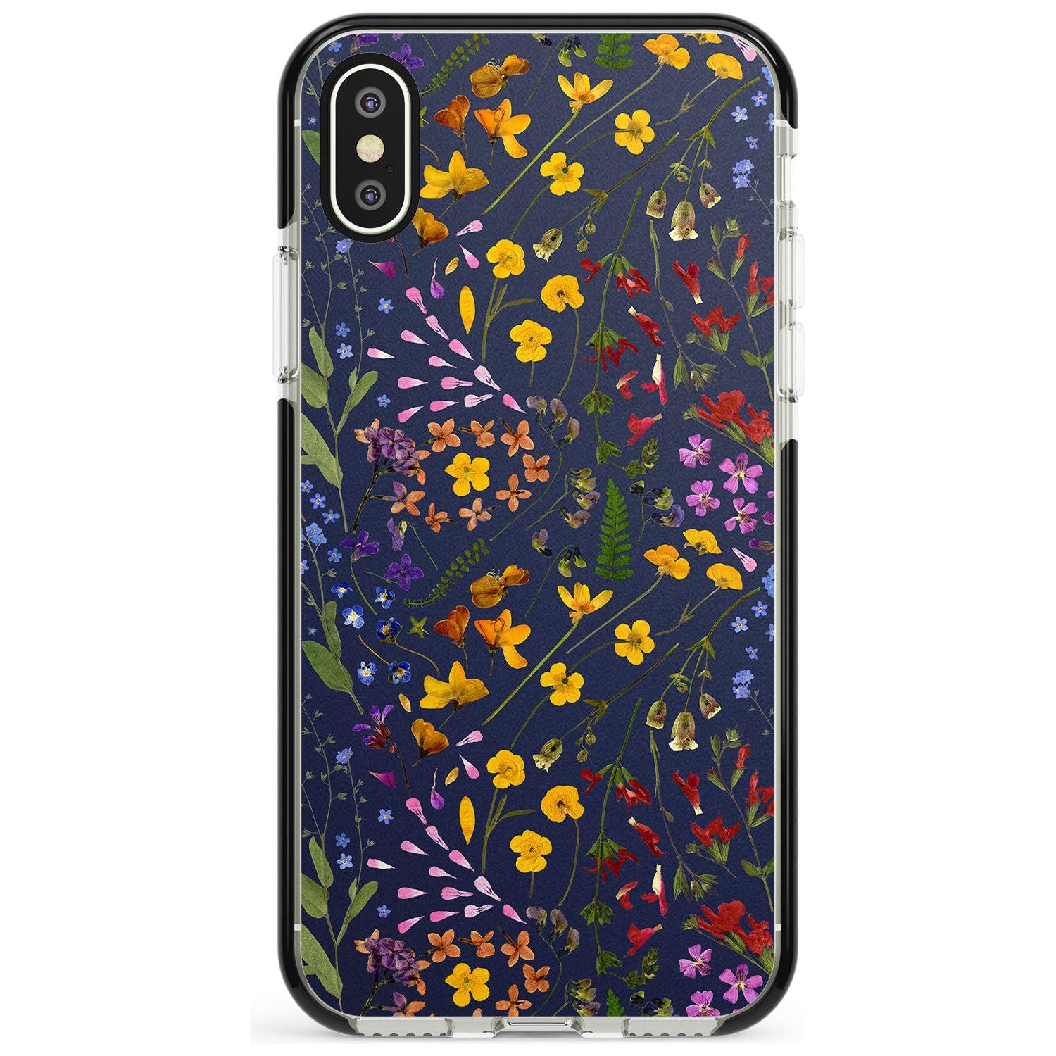 Wildflower & Leaves Cluster Design - Navy Black Impact Phone Case for iPhone X XS Max XR