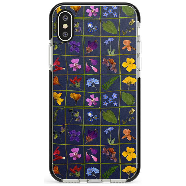 Wildflower Grid Boxes Pattern - Navy Black Impact Phone Case for iPhone X XS Max XR