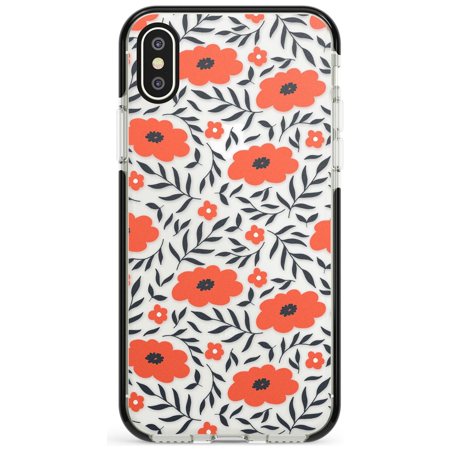 Red Poppy Transparent Floral Black Impact Phone Case for iPhone X XS Max XR