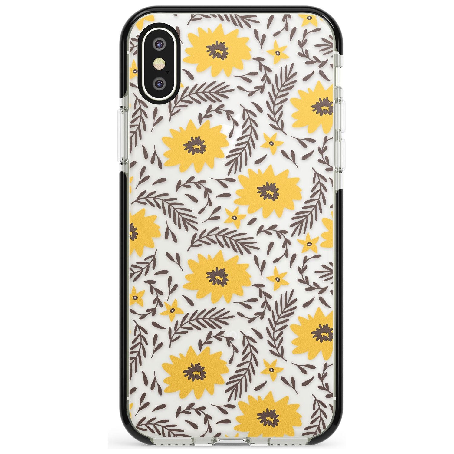 Yellow Blossoms Transparent Floral Black Impact Phone Case for iPhone X XS Max XR