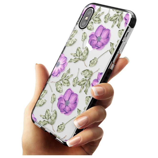 Purple Blossoms Transparent Floral Black Impact Phone Case for iPhone X XS Max XR