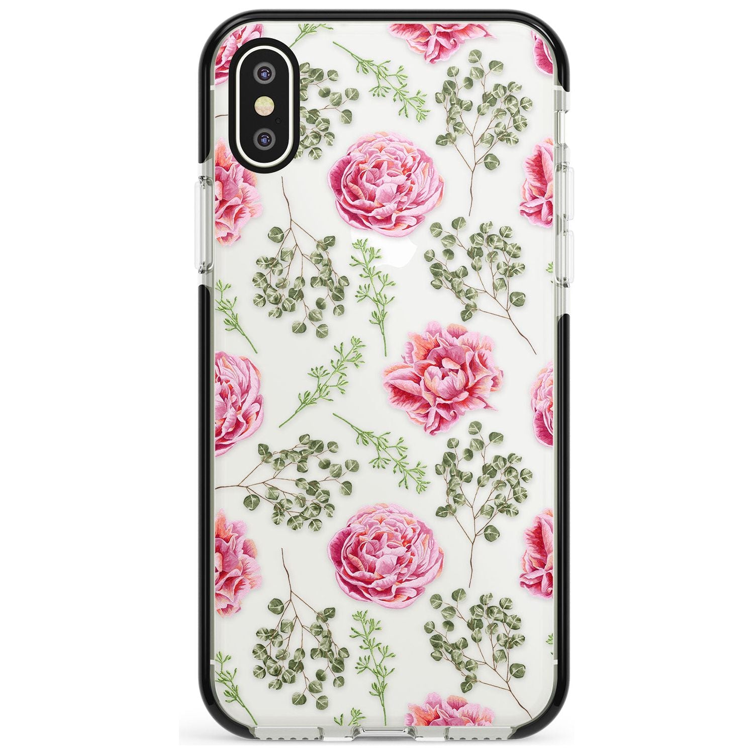 Roses & Eucalyptus Transparent Floral Black Impact Phone Case for iPhone X XS Max XR