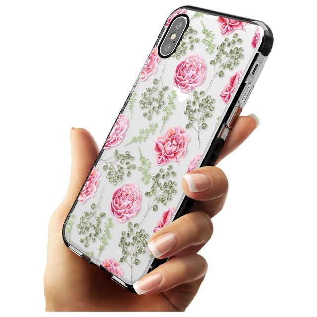 Roses & Eucalyptus Transparent Floral Black Impact Phone Case for iPhone X XS Max XR