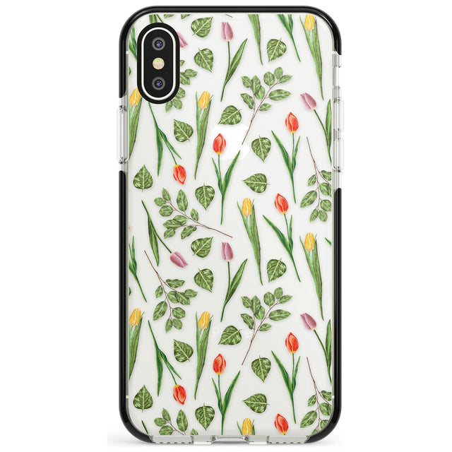 Spring Tulips Transparent Floral Black Impact Phone Case for iPhone X XS Max XR