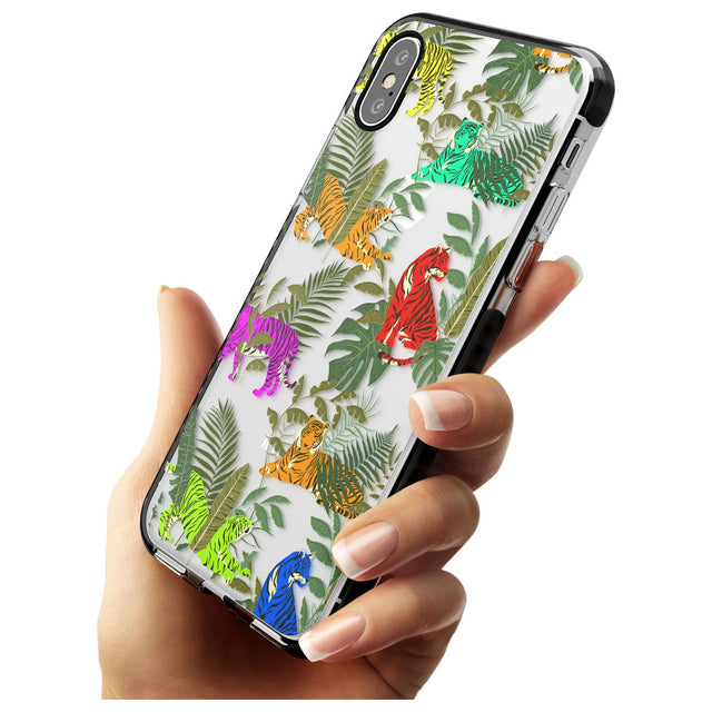 Colourful Tiger Jungle Cat Pattern Black Impact Phone Case for iPhone X XS Max XR